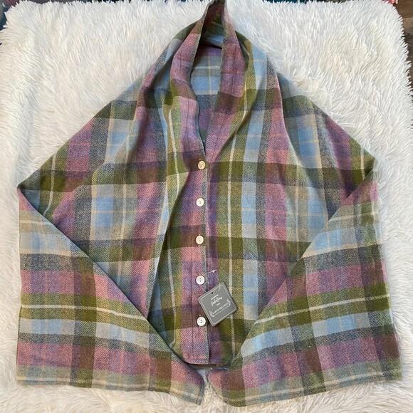 Earth Squared Plaid Wool Wrap Free Trade Hybrid Poncho Lap Blanket One Size NWT - Picture 3 of 13